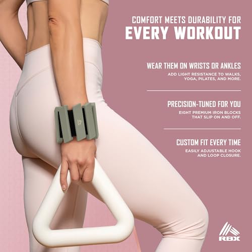RBX Adjustable Ankle & Wrist Weights, Customizable for Pilates, Yoga, Walking, Barre, Home Workouts & Strength Training - color: Olive