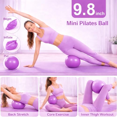 Pilates Kit for Home Workouts Set for Women, Pilates Ring Equipment and Ball Set Home Pilates Workout Kit with 15" Magic Circle Ring and Resistance Bands, A Must-Have for Beginners and Seasoned Yogis - color: purple