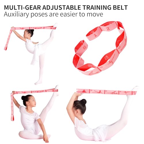 8 Loops Stretching Strap for Kids, Extended Dance Stretch Band Elastic for Ballet & Gymnastics, Children's Resistance Bands for Flexibility Training, Dance Equipment for Girls - color: Pink