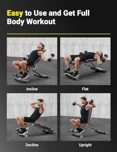 YOLEO Adjustable Weight Bench for Home Gym, ASTM-Certified 827LBS, 98% Pre-Assembled, Foldable Gym Bench with 84 Positions Incline Decline Flat, Wider Seat - size: XL