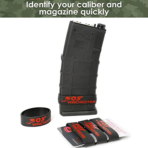 Aolamegs 5/10 Pack Magazine Bands - 5.56 Nato, 300 Blackout, 300 Subsonic, .223 Remington, .308 Winchester, 7.62x39 Magazine Marking Band, Durable Silicone Ammo Caliber Bands for Magazine Identification (2 Colors) - color: 308win-blackred(10pcs)