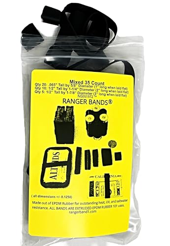 Ranger Bands® 35 Count Mixed Count Made from EPDM Rubber for Survival and Strapping Gear Made in The USA Tactical Rubber Bands, Heavy Duty Rubber Bands Black.