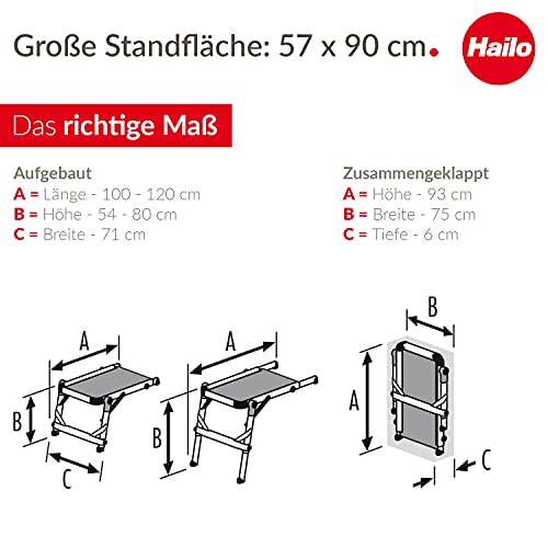 Hailo TP1 Work platform for staircases Non-slip textured coated board Length and height-adjustable telescopic rails and feet Integrated spirit level Two-hand safety unlocking mechanism 9940-101 Silver - style: Old Version