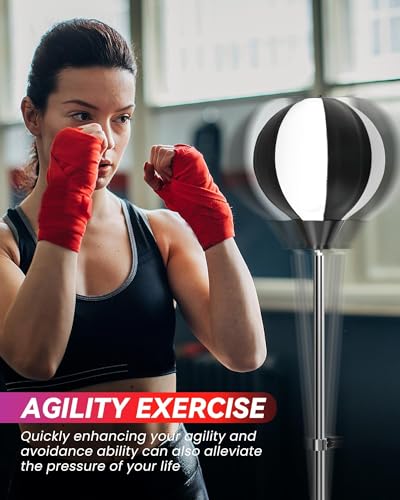 Fitness Reflex Bag, Speed Ball Stand Punching Bag with Gloves, Boxing Bag for Adults and Teens, 59IN Great MMA Training - color: Black White