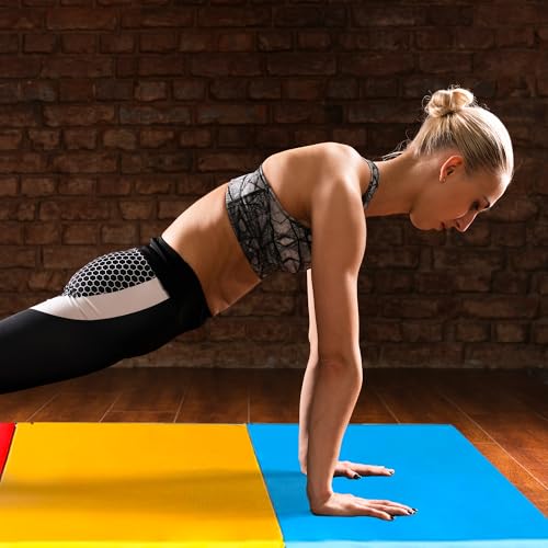 BalanceFrom 6x2 Feet 3-Panel Folding Gymnastics Mat – 1.5-Inch Thick Pad with Vinyl Surface and Carrying Handles for Tumbling, Yoga, Pilates, Home Workouts, and Martial Arts - color: Multi-Color