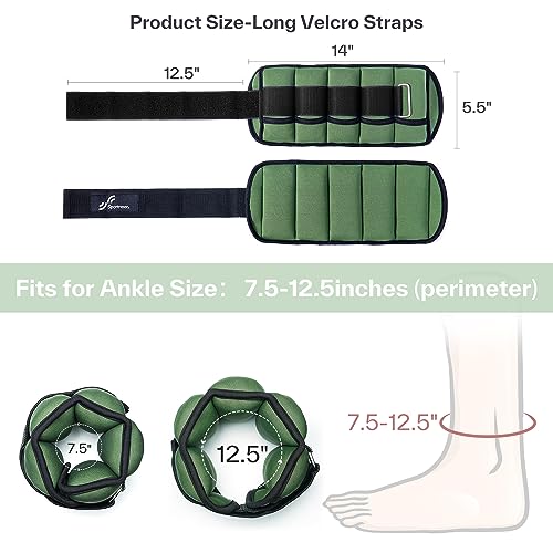 Sportneer Adjustable Ankle Weights Set - 1 Pair (2-10 lbs) Removable Sandbags for Women & Men, Comfortable Neoprene Leg Weights for Walking, Running, Pilates, Yoga, Home Workout & Physical Therapy - color: Olive