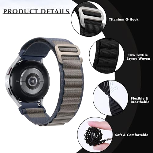 Nylon Band Compatible with Samsung Galaxy Watch 7/FE/6/5 Pro 4 3/Watch 4 6 Classic/Active/Gear S2 S3 Frontier Band, 20mm 22mm Sport Loop Strap for Galaxy Watch 47mm 43mm 45mm 40mm 44mm 42mm 46mm 41mm - color: Sport- Blue Grey, size: 20mm