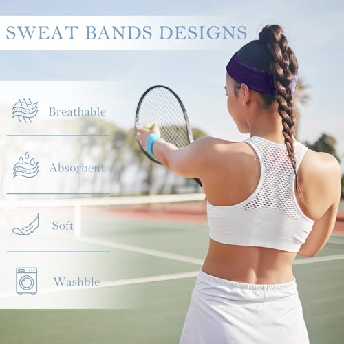 4 Pack Cotton Terry Sweat Headbands for Men Women Running Gym | 4 pack soft cotton terry headbands, Stretch 7 to 15 inches, Sweat-wicking, stays put for running, tennis, basketball & yoga - color: Pink/Green/Sky Blue/Purple