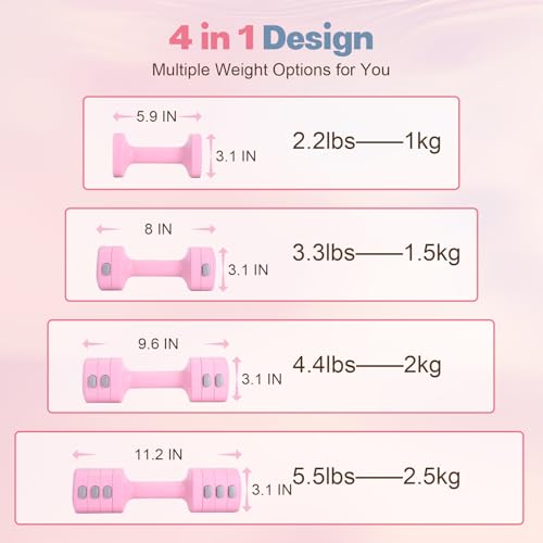 kisnbld Adjustable Dumbbell Set, 2-in-1 Dumbbells & Kettlebell,Hand Weights | 2.2-5.5lb Each Free Weights for Women Beginners with Fast Adjustment,Weights Set for Home Gym & Outdoor Exercise Training - color: Pink