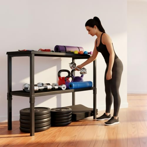 Commercial Heavy Duty Dumbbell/Kettlebell Rack Stand 500-800LBS | Heavy Duty One-Piece Welded Frame, Anti-Tip Non-Slip Base, Easy 6-Part 10-Min Assembly, Fitness Gear Storage for Garage - style: New-2-Tier Large Capacity Dumbbell Rack - Black
