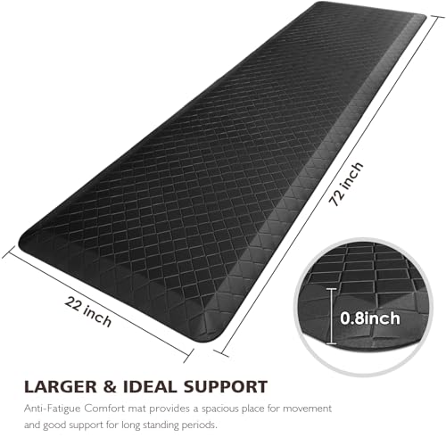 HappyTrends Kitchen Floor Mat - 4/5 Inch Thick Anti-Fatigue Kitchen Rug,Waterproof Non-Slip Kitchen Mats and Rugs Heavy Duty Ergonomic Comfort Rug for Kitchen,Office,Sink,Laundry,(22"x72", Black) - color: Black, size: 72"L x 22"W x 0.8"Th