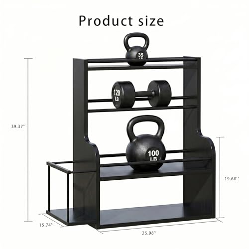 APRTAT Bamboo Dumbbell Rack, Adjustable Weight Rack for Home Gym, All-in-One Workout Equipment Storage for Dumbbells, Kettlebells, Yoga Mats & Balls - color: Black