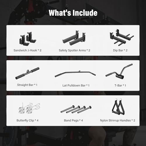 MAJOR FITNESS F22 Power Rack, 1600lbs All-in-One Squat Rack with Dual Pulley System, Heavy-Duty Steel Frame, Attachments & Storage for Home Gym Strength Training - color: Khaki, style: F22 (with Bench Elite BK & 230LB & 7ft Bar)
