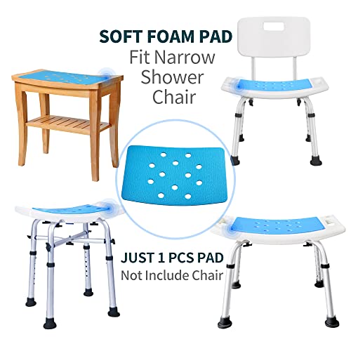 Shower Stool Cushion Non Slip Soft Pad with Holes, Grip Mat for Shower Chair Bath Seat, Adhesive Backing Anti Skid EVA Rubber, Shower Bench Curtain, 14 X 9 Inches