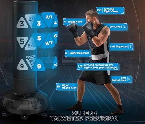RDX XXL 330LBS Target Freestanding Punching Bag with Cover & Gloves – 72” Adult Heavy Pedestal Punch Bag Set - 17 Suction Cup 8 Extended Legs Stand Base - Kick Boxing MMA Muay Thai Home Gym Fitness - color: SILVER