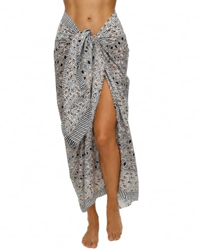 100% Cotton Hand Block Print Pareo Sarong Swimsuit Wrap Skirt Cover Up Long Women’s Apparel Fabric Beach Bikni (73" x 44") - color: Blue 8