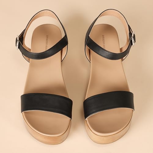 Amazon Essentials Women's Two Band Ankle Strap Open Toe Flatform Sandal - color: Black, size: 6