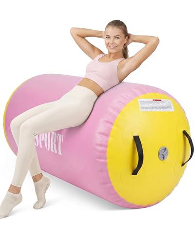 Air Barrel - Air Roller Gymnastics Barrel for Back Handspring Trainer, Air Tumble Mat with Pump for Gym Training/Yoga Balance Exercise/Cheerleading/Home and Outdoor Use - color: Purple + Yellow, size: 39.4x23.6inch