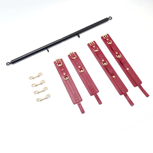 Spreader Bar Heavy Duty Stainless Steel Expandable Black Bar Home Gym with 4pcs Furry Purple Adjustable Strap,Sports Aid Training Fitness Gear Pilates Aid Kit,Yoga Set (Black+Claret PU Kit)