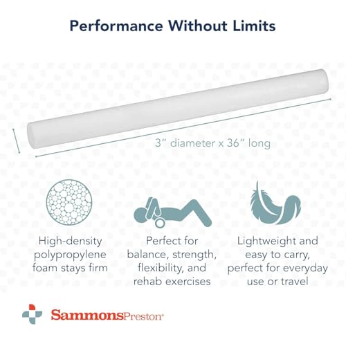 Sammons Preston Foam Therapy Roll, Round 3" x 36" High Density Foam Roller for Exercise, Massage, Balance, Yoga, Physical Therapy, and Flexibility, Ideal for Home, Gym, or Studio - size: 3" x 36"