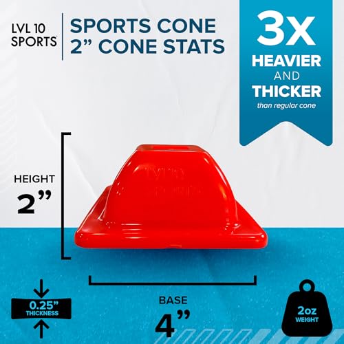 LVL10 Pro Training Cones - 2" Mini Soccer Cones for Sports Training - for Basketball, Football, Basketball and Agility Drills - Soccer Field Markers That Won't Crack, Slide or Fly - color: Neon Blue, style: 20 Pack