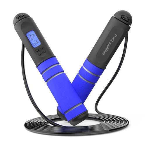 multifun Digital Jump Rope with Smart Counter & Timer - Adjustable Speed Skipping Rope for Fitness, Weight Loss, Boxing, MMA - Tangle-Free Ball Bearings & Anti-Slip Handles for Men, Women, Kids.(Check 2026 New Evolution for 3s Rope Swap) - color: Blue