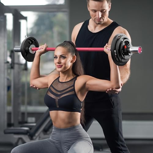 RitFit Barbell Weight Set - 4/6FT Olympic Barbell with Weight Plates (55-115LB Total) - Weightlifting Equipment for Squats, Curls, Deadlifts, Presses, Hip Thrusts - color: Pink, size: 4FT With 35LB Plates