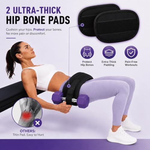 Upgraded Hip Thrust Belt for Dumbbells with 1.54" Stackable Padding (0.81" Belt + 0.71" Cushion), with 1 Resistance Bands & Measuring Tape, Heavy Duty Glute Bridge Weight Belt for Home Gym Workout