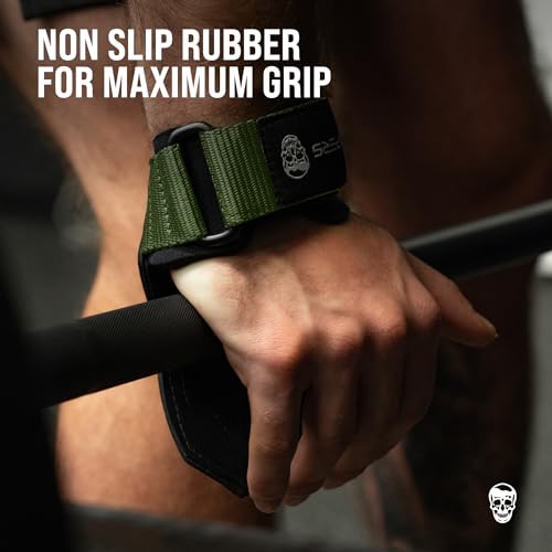 Gymreapers Weight Lifting Grips (Pair) for Heavy Powerlifting, Deadlifts, Rows, Pull Ups, with Neoprene Padded Wrist Wraps Support and Strong Rubber Gloves or Straps for Bodybuilding - color: Ranger Green, size: Medium