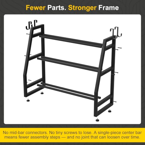 Heavy Duty 3-Tier Dumbbell Rack, 600 LBS Capacity Adjustable Weight Rack for Kettlebells & Dumbbells, One-Piece Solid Steel Home Gym Storage Stand, Space-Saving Corner Organizer with Hooks (32" H x 31.5" L)