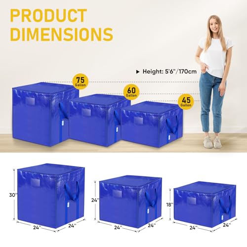 TICONN 2 Pack Extra Large Moving Bags with Zippers & Carrying Handles, Heavy-Duty Storage Tote Moving Boxes for Space Saving (2 PK, 60 Gallon) - color: Blue-60 Gallon, size: 2 Pack