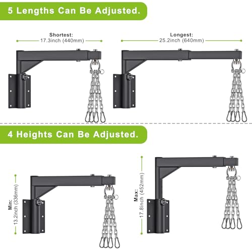 BeneLabel Wall Mount Heavy Bag Hanger, Heavy Duty Punching Bag Stand, Boxing Bag Bracket for Home Gym Indoor Outdoor, 800 LB Capacity - color: 13-17" Height Adjustment with Silver Chains