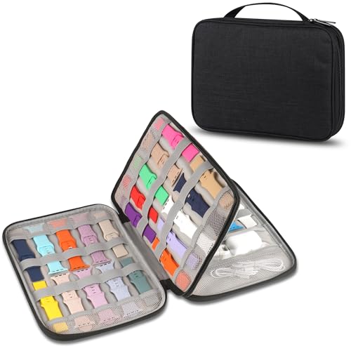 Watch Band Case, Watch Band Storage Organizer Compatible with 35 Watch Bands and Accessories, Watch Straps Carrying Case, Watch Band Holder Fit for Most Sizes of Watch Straps, Black - color: Black