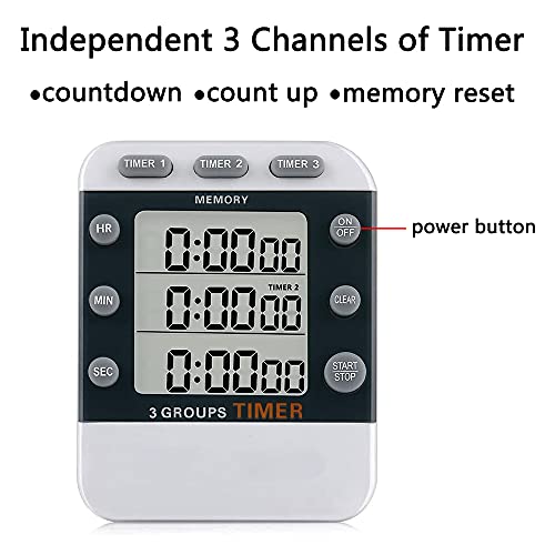 Digital Dual Kitchen Timer for Cooking, 3 Channels Count Down/up Triple Multi Timers for Food, Magnetic Memory-Preset Large-Display Adjustable Alarm Volume, 3A Battery Included - style: M382