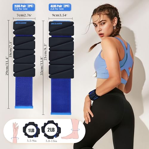 BECOJADDE Ankle Weights for Women Wrist Weights Set of 2 (1 lb/2 lb Each) Adjustable Arm Leg Weight for Womens Men Suitable for Walking Swimming Running Pilates Yoga Gym - color: Black Blue, size: 4lb Pair (2lb Each)
