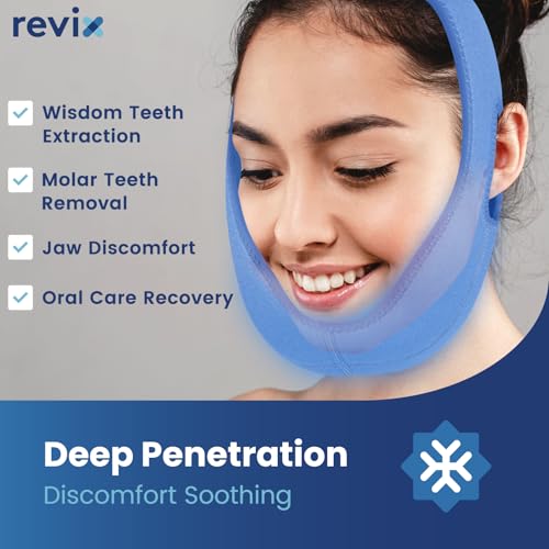 REVIX Face Ice Pack for Wisdom Teeth, 3D Sewing Ice Pack Head Wrap for TMJ Discomfort, Jaw Soreness, Dental Caries and Tooth Extraction, Extra Snug Fit with 4 Hot and Cold Pads, Blue - style: Blue-Pack 1