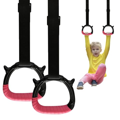 Tepemccu Gymnastics Rings for Kids, Pull Up Rings for Strength Training | with Adjustable Straps, Home Gym Full Body Workout - color: Pink