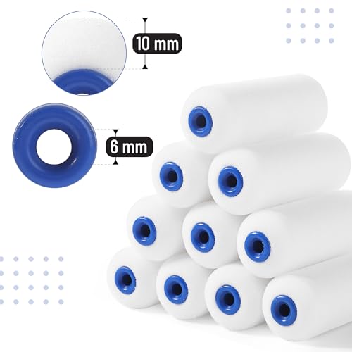 Bates- 4 Inch Foam Paint Roller Set, 12 pcs, Small Paint Roller Kit Includes 1 x Plastic Paint Tray, 1 x Roller Frame & 10 x White Foam Covers