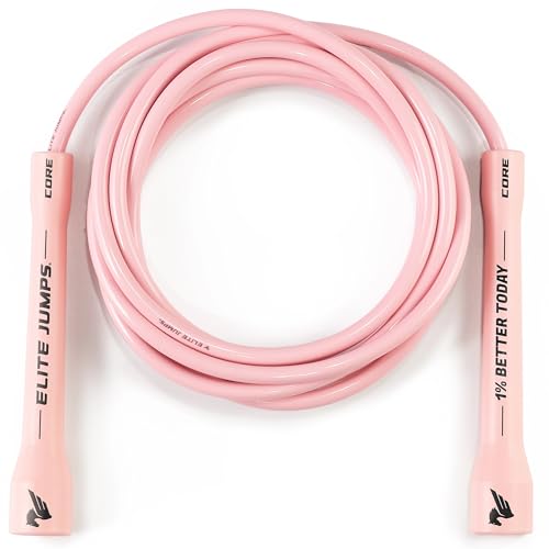 Elite Jumps 6mm PVC Jump Rope, Adjustable Skipping Rope | Non-kinking PVC cord. Unbreakable handles. Smooth rotation. For cardio and boxing. - color: Pastel Pink