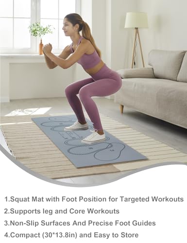 Squat Mat with Foot Position,Large Squat Target Pad 30'' X 13.8'',4mm Thickness Squat Mat Foot Positioning, Exercise Mat for Squats, Leg and Abdominal Workouts - color: Grey