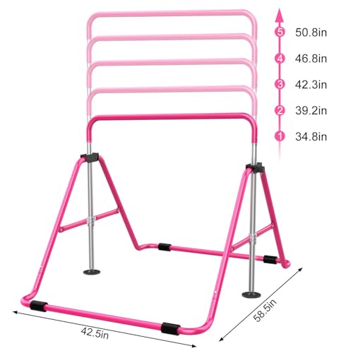 Tepemccu Expandable Gymnastics Bars, Adjustable Height Gymnastic Horizontal Bars, Children Folding Training Bar for Kids - color: Pink