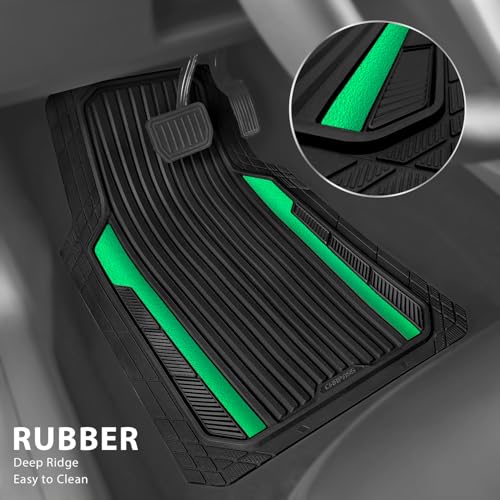 CAR PASS Heavy Duty Rubber Car Mats Metallic,Aluminum Film All Weather Floor Mats Waterproof Universal Trim to Fit SUVs Sedans Vans 4 Piece Anodized Deep Dish Two-Tone Sporty Black Green Chrome - color: Black Green