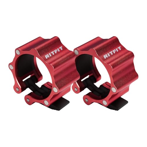 RitFit 2-Inch Magnetic Barbell Collars Locking Clamps - Heavy Duty Aluminum Alloy, Quick Release with Non-Slip TPR Pads for Olympic Weightlifting Powerlifting Training (Pair) - color: Red