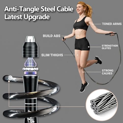 LANGETUKEE Speed Jump Rope - Professional Aluminum Alloy Skipping Rope with 360° Bearings - Adjustable 4mm Steel Cable for Double Unders, Boxing, MMA, HIIT & Cardio Training - Anti-Slip Grip - color: Double-black