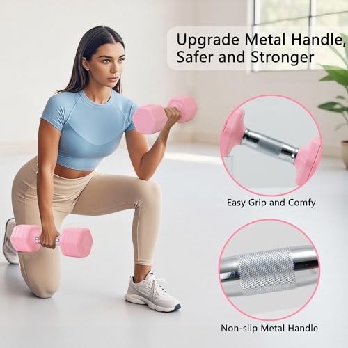Adjustable Dumbbell Set of 2 Total 20 Lbs 4-in-1 Each 4lb 6lb 8lb 10lb 1s-Adjust Dual-Stable Free Weights for Women Men Home Gym Outdoor Workouts - color: Pink [20LBS Total]