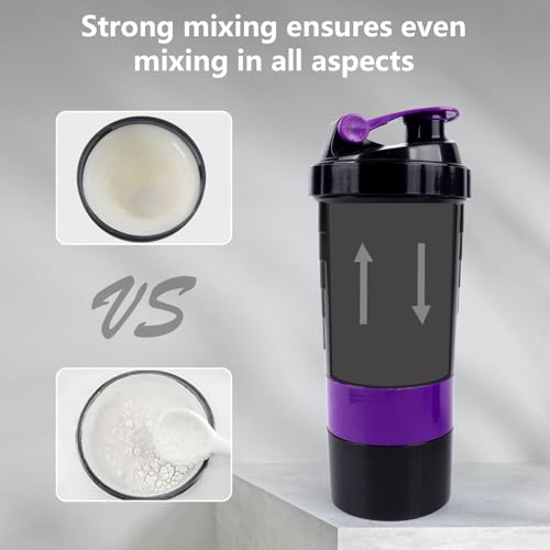 XTK Shaker Bottle Protein Shaker Bottles with Storage and Mix Ball, 16OZ Sports Water Bottle with Pill Organizer,Leak Proof Portable Shaker Bottles for Protein Mixes and Pre Work Out,BPA Free(purple) - color: PURPLE
