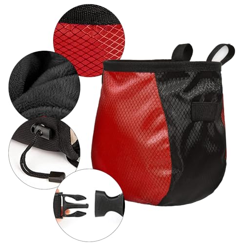 Climbing Chalk Bag for Rock Climbing - with Chalk Ball - Adjustable Black Chalk Bag Bouldering for Rock Climbing Equipment - color: Red