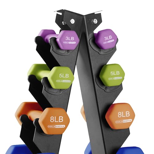 HolaHatha 1, 2 and 3 lb Neoprene Dumbbell Strength Training Weight Set with Rack - color: Multicolor, size: 146 LB