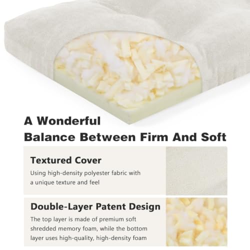 baibu 36 Inch Memory Foam Bench Cushion, Dual-Layer Patent Design Non-Slip Indoor Bench Cushion with Ties, 36x15x3Inch, White - color: White, size: 36x15x3 Inch (Pack of 1)