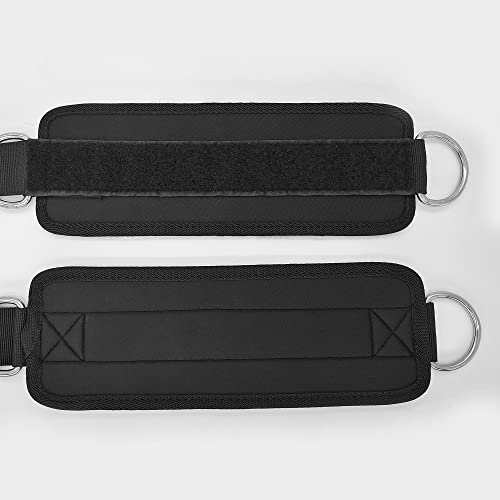 Fitness Ankle Straps for Cable Machines, 2 Pack Comfortable Adjustable Padded Ankle Wrist Cuffs, Kickback Glute Workouts for Men Women, D-Ring Leg Straps with Neoprene Padding - color: black